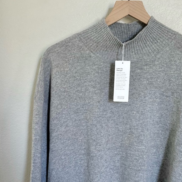 EILEEN FISHER NWT M L Italian Cashmere Mock Neck Top Sweater in Moon Gray - Picture 2 of 10